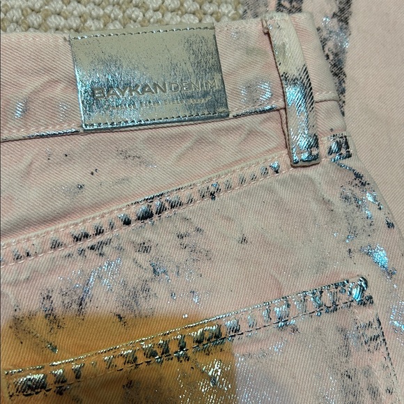 Baykan Denim straight leg light Pink Navy Blue Foil Jeans Sample - Picture 4 of 8